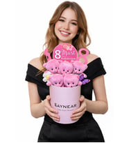 8 Mart Kadınlar Gününe Özel  Sevimli Pembe Ayıcık Buketi