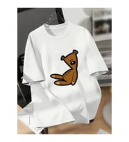 Baskılı Oversize Bisiklet Yaka T-shirt - Beyaz