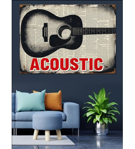 Akustik Gitar Müzik Yazısı Dekoratif Kanvas - Mdf Ahşap Tablo