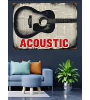 Akustik Gitar Müzik Yazısı Dekoratif Kanvas - Mdf Ahşap Tablo