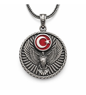 925 Ayar Gümüş Türk Kartalı ve Ay Yıldız Erkek Kolye