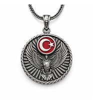 925 Ayar Gümüş Türk Kartalı ve Ay Yıldız Erkek Kolye