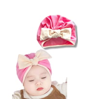 Caş Dekorasyon Pembe Ve Krem Renk Kurdeleli Bebek Saç Bonesi (Pembe)