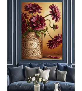 Kahve Çiçekleri Vintage Çizim Dekoratif Kanvas - Mdf Ahşap Tablo