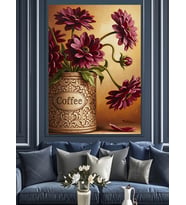 Kahve Çiçekleri Vintage Çizim Dekoratif Kanvas - Mdf Ahşap Tablo
