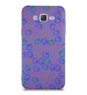 Samsung Galaxy J7 Uyumlu Lansman Kılıf Hello Kitty Tasarımlı İçi Kadife Kapak-Mor (Şeffaf)