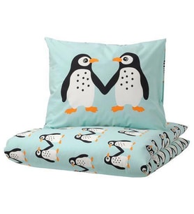 Çocuk Nevresim Takımı MeridyenDukkan Açık Turkuaz Renk Penguen Temalı 150x200Cm 