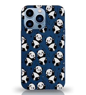 Apple iPhone 13 Pro Uyumlu Lansman Kılıf Panda Tasarımlı İçi Kadife Kapak-Lacivert (Şeffaf)
