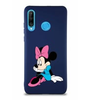 Huawei P30 Lite Soft Premier Kapak Minnie Mouse-E Tasarımlı Silikon Kılıf - Lacivert (Şeffaf)