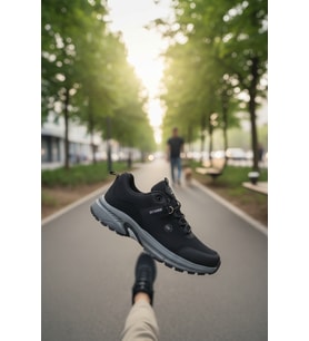 Enoch Erkek Siyah Kalın Tabanlı Günlük Outdoor Ayakkabısı - Suya Dayanıklı Yürüyüş Sneaker