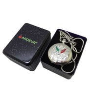 Ardeur® Vintage Osmanlı Arması Kabartmalı Desen İşlemeli Parlak Krom İsme Özel Lüks Cep Saati Köstekli Saat