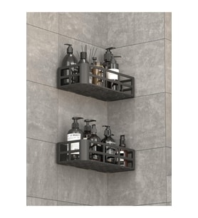Mithra Life 2 Adet Düzenleyici Yapışkanlı Banyo Organizer Duş Rafı MIT1146 (Siyah)