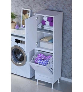 Eliusta Miretta Üst Bölme Kapaklı Altı Kirli Sepetli Dolap 45 cm Genişlik Beyaz 45x138x32,5 cm Dolap