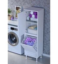 Eliusta Miretta Üst Bölme Kapaklı Altı Kirli Sepetli Dolap 45 cm Genişlik Beyaz 45x138x32,5 cm Dolap