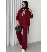 Fularlı Üç İplik İkili Takım 1654 - Bordo