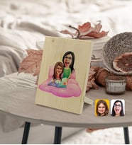 BK Gift Kişiye Özel Anne Kız Karikatürlü Dekoratif Ahşap Çerçeve Model 3