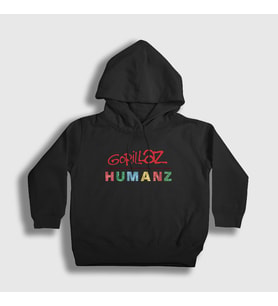 Presmono Unisex Çocuk Siyah Humanz V2 Gorillaz Kapüşonlu Sweatshirt 54771tt