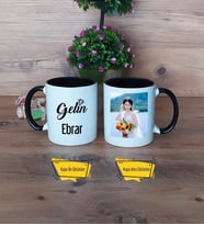 Gelin Kupa Bardak Siyah Fotoğraflı Düğün Hediyesi