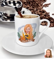 BK Gift Kişiye Özel Öğretmen Karikatürlü Türk Kahvesi Fincanı-2 (Beyaz)