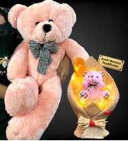 Size Özel Led Işıklı İsimli Ayıcık Buketi ve Büyük Boy 80cm Pembe Peluş Ayıcık (Model 6)