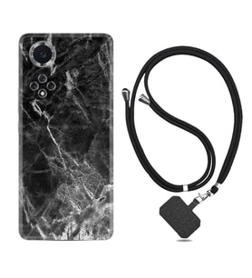 Huawei Nova Y70 Y90 Nova 9 SE  Kılıf Boyun Askılı Silikon Kara Mermer 1375