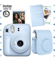 Instax mini 12 Mavi Fotoğraf Makinesi-10'lu Film-Laporta Albüm ve Deri Kılıf Seti
