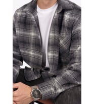 Gri Beyaz Geçişli Oversize Oduncu Hediye Kutulu Erkek Gömlek (Gri-Beyaz)