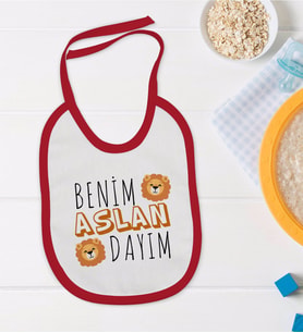 BK Kids Aslan Dayım Tasarımlı Kırmızı Bebek Mama Önlüğü-1