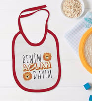 BK Kids Aslan Dayım Tasarımlı Kırmızı Bebek Mama Önlüğü-1