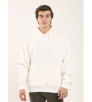 Ekru Erkek Oversize Düz Pamuklu Kapüşonlu Sweatshirt