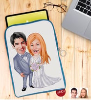 BK Gift Kişiye Özel Sevgililer Karikatürlü Taşınabilir Koruyucu Tablet Kılıfı & Organizer Çanta - Mavi-104