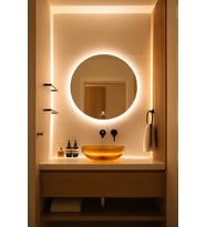 Digital Hayat  Dokunmatik Dimlenebilir Beyaz Gün Işığı Amber Mavi Kırmızı Led Işıklı Yuvarlak Ayna  Dekoratif Banyo Makyaj Aynası  50cm - 80cm (Günışığı)