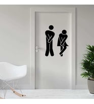 Sıkışmış Kadın Erkek Espirili WC Silüeti Dekoratif Kapı Sticker, Çıkartma