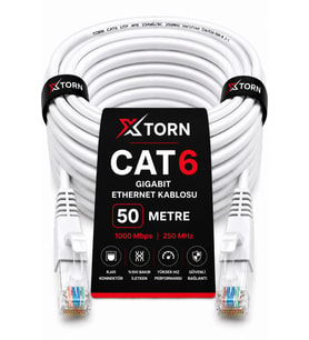 TORN CAT6 Ethernet Kablosu 50 Metre RJ45 LAN İnternet Modem Router Bilgisayar Kablosu