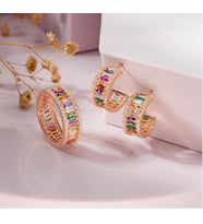 Mix Taşlı Baget Tamtur Gümüş Set Yüzük ve Küpe