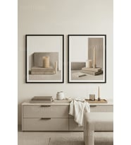 Sakin İskandinav Kitap ve Mum Temalı Minimalist 2’li Ahşap Çerçeveli Tablo Seti
