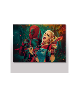 25cmX35cm Ahşap Tablo Harley Quinn Ve Deadpool