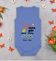 BK Kids Kişiye Özel Teyze Anne Gibi Mavi %100 Pamuklu Askılı Sıfır Kol Bebek Body Zıbın, Yeni Doğan Bebek Hediyesi