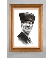 EV İŞYERİ OFİS İÇİN ALTIN ÇERÇEVELİ PASPARTULU ATATÜRK TABLO S259