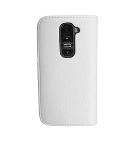 G2 Mini ile Uyumlu Yan Model Kartlıklı Deri Kılıf Beyaz Renk