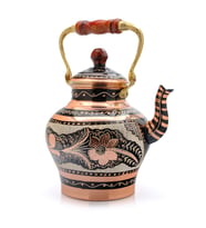 1,9 Litre El Işlemeli Nostaljik Tekli Kalaylı Bakır Demlik, Çaydanlık, Su Isıtıcısı (Siyah)