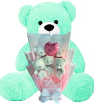 Premium 90 cm Peluş Ayı ve Kalp Balonlu Romantik Pembe Peluş Ayıcık Buketi (Turkuaz)