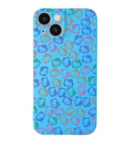 Apple iPhone 14 Plus Uyumlu Lansman Kılıf Hello Kitty Tasarımlı İçi Kadife Kapak-Mavi (Şeffaf)