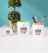Göz Doktoru Kupa Bardak Yeşil Kalemlik ve Anahtarlık
