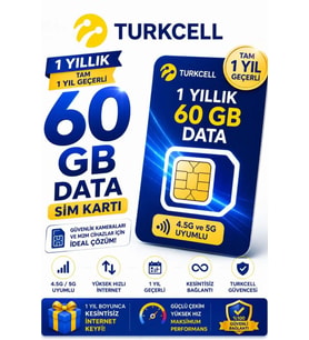 Turkcell 4G ve 5G Güvenlik Kamerası SIM Kartı 1 Yıl 60 GB Data Hattı Modem Araç İçi Kameralar İçin