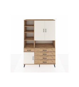 Hyperion Dolap 8 Raflı 5 Çekmeceli 3 Kapaklı 132x44x195 Çam-Aytaşı/Çam