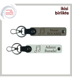 Ruhunuzun Melodisini Yansıtan Hediyelik, Nota Temalı İsimli Deri Anahtarlık Takımı, Kül Gri-Beyaz