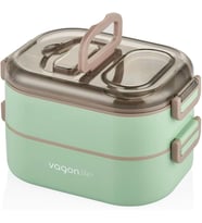 Vagonlife Beslenme Kutusu İki Katlı - Paslanmaz Çelik - 1000ml Yeni Nesi Sefer Tası (Yeşil)