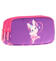 Kaukko Kids Fuşya Mor, Kalpli Tavşan, Kız Çocuk Üç Gözlü Okul Kalem Çantası - L8246 (Çok Renkli)
