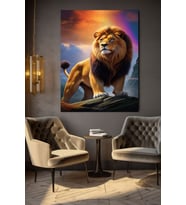 DAĞDA POZ VEREN ASLAN KANVAS TABLO EV DUVAR SALON OFİS DÜKKAN HEDİYELİK DEKARASYON SÜSÜ (Çok Renkli)